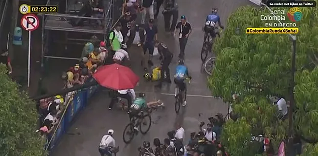 Regendrama in Vuelta Colombia: ritwinnaar botst frontaal op zijn vrouw