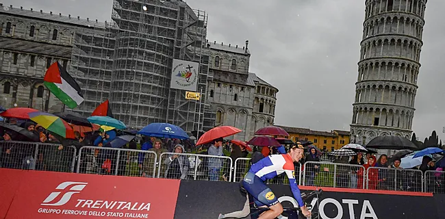 Giga-stunt in Giro, regen spelbreker tijdens tijdrit