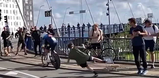 Ongeziene beelden: Pedersen rijdt jonge fan onderuit in tijdrit 